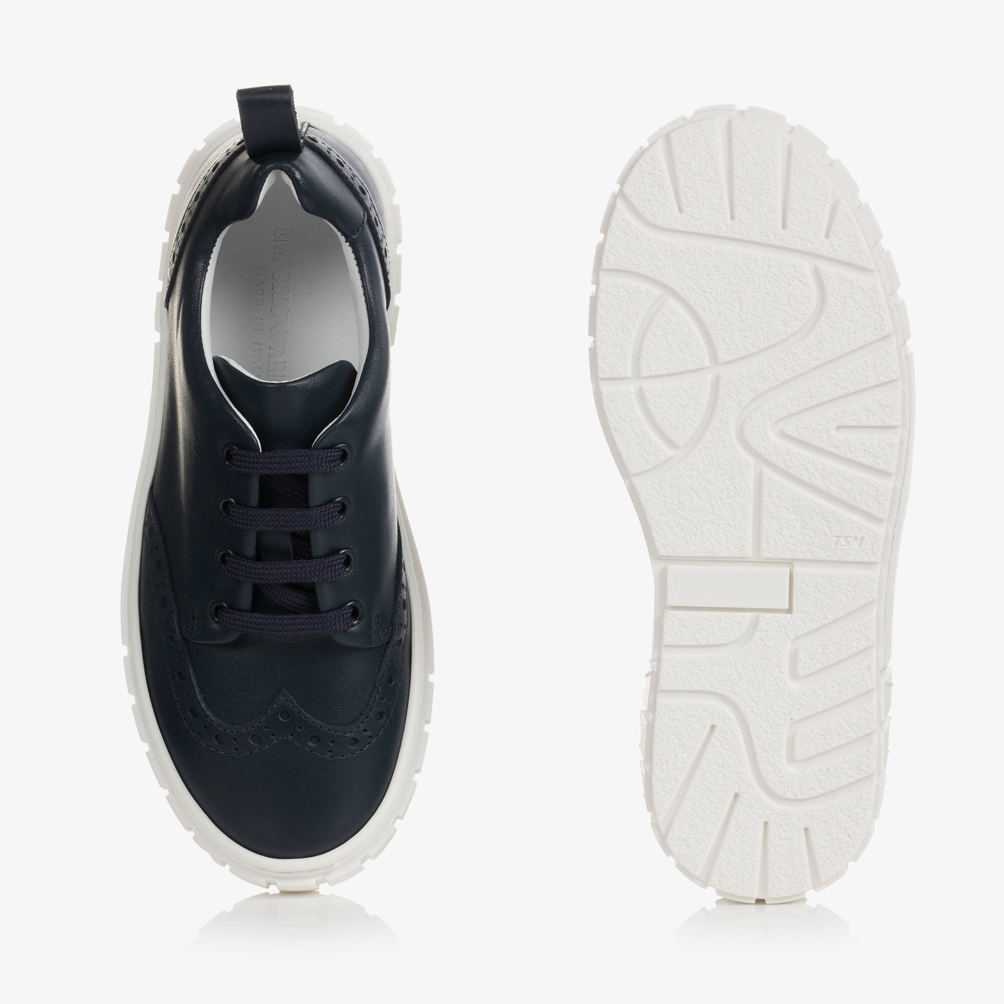 Emporio Armani - Boys Blue Brogue Leather Trainers | Childrensalon Outlet