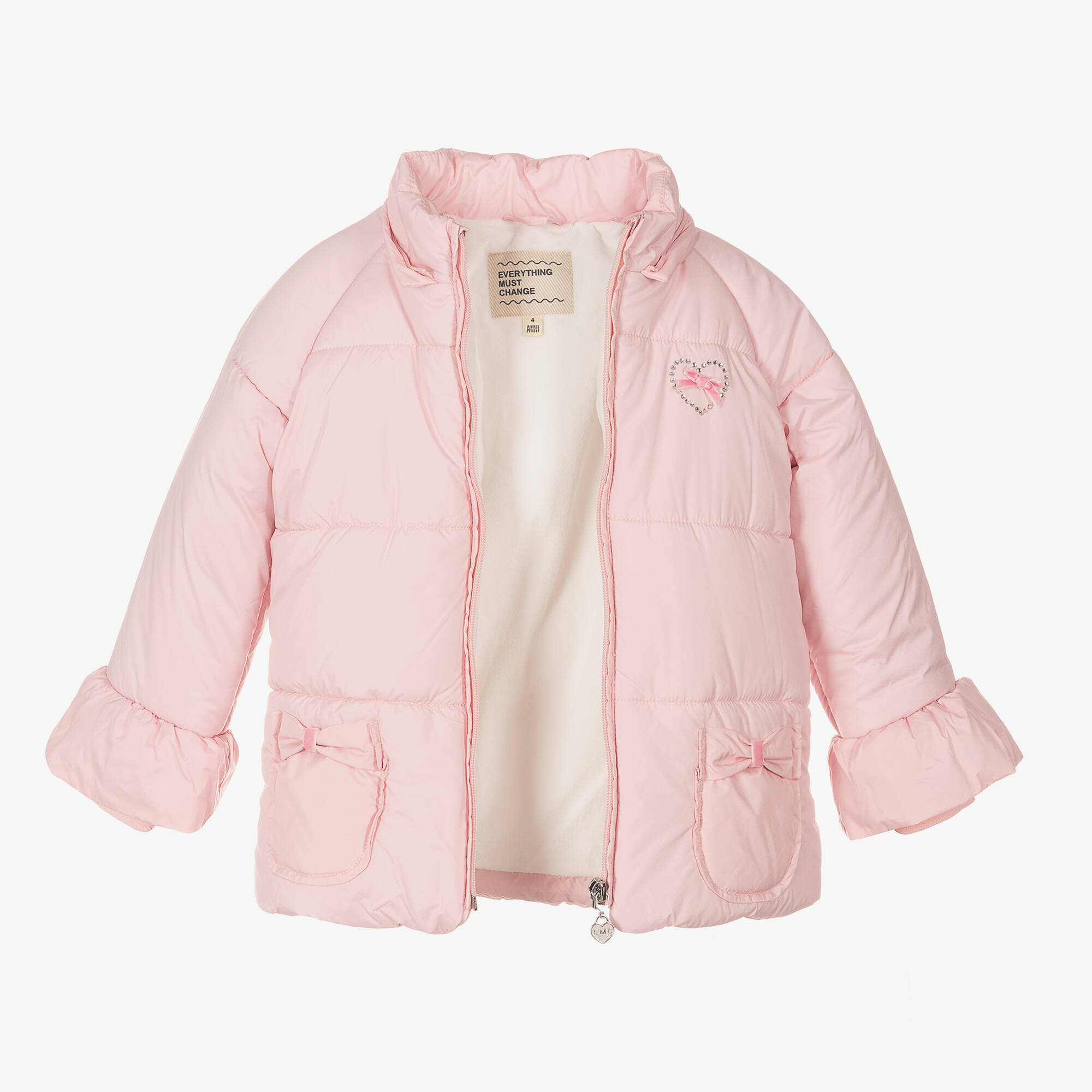 Everything Must Change - Girls Pink Hooded Puffer Coat | Childrensalon ...