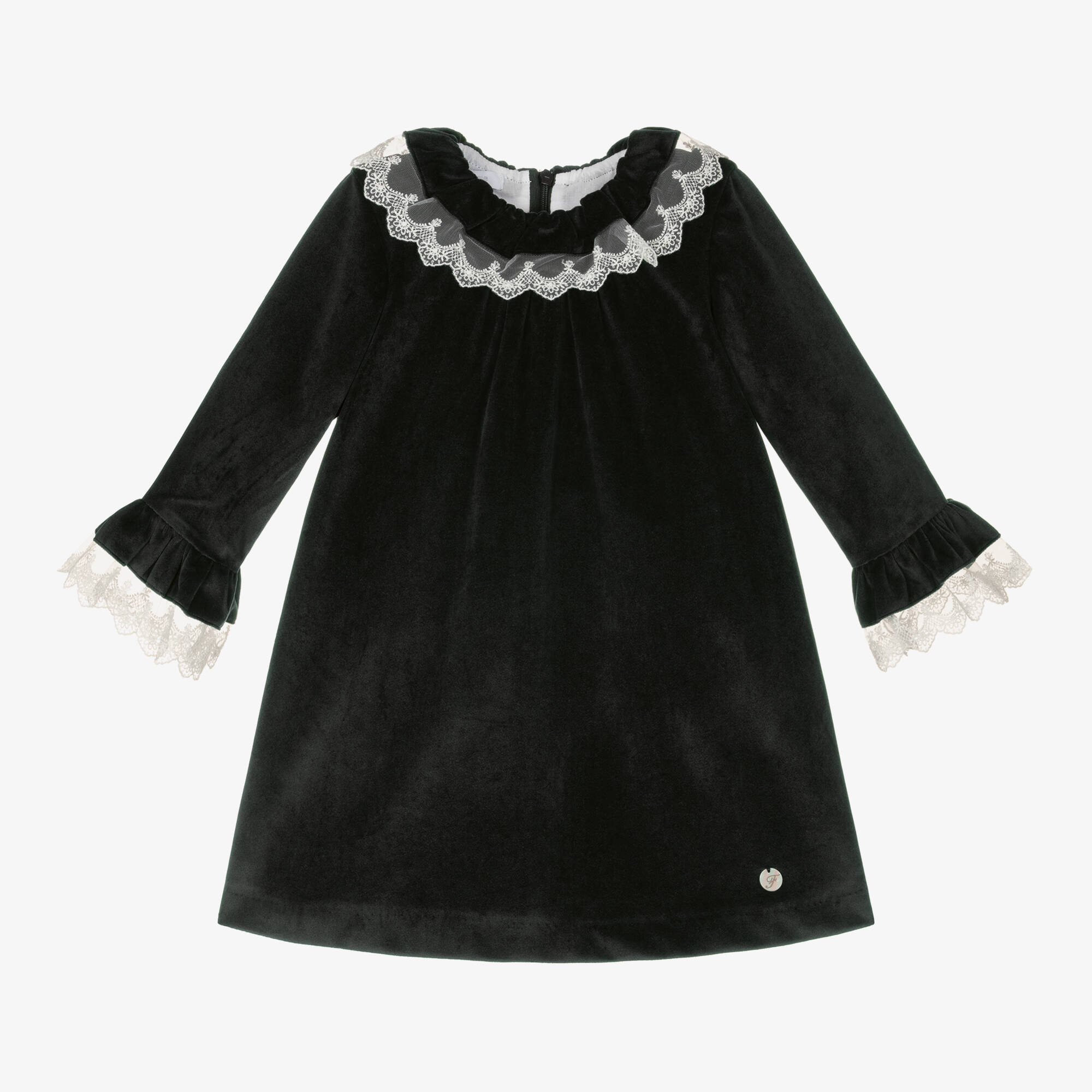 chinese dress ladies 2PS Black Velvet Dress With White Lace Collar Top and Swing Skirt Vint –  Jolly Vintage main image 1