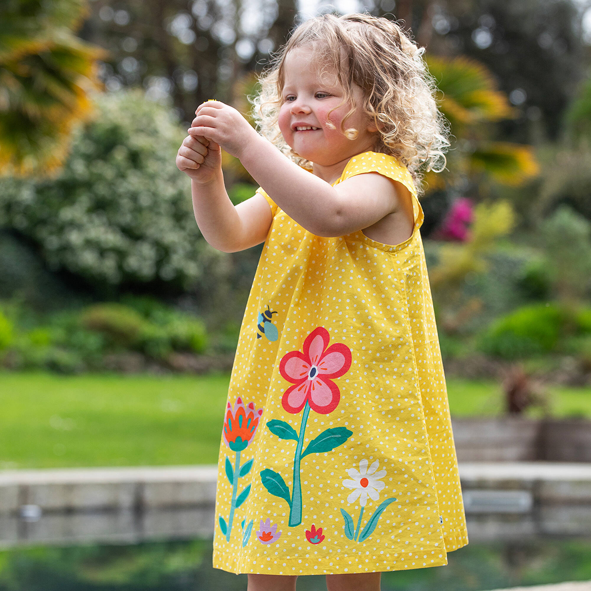 Frugi - Girls Sunshine Cotton Floral Frock | Childrensalon Outlet