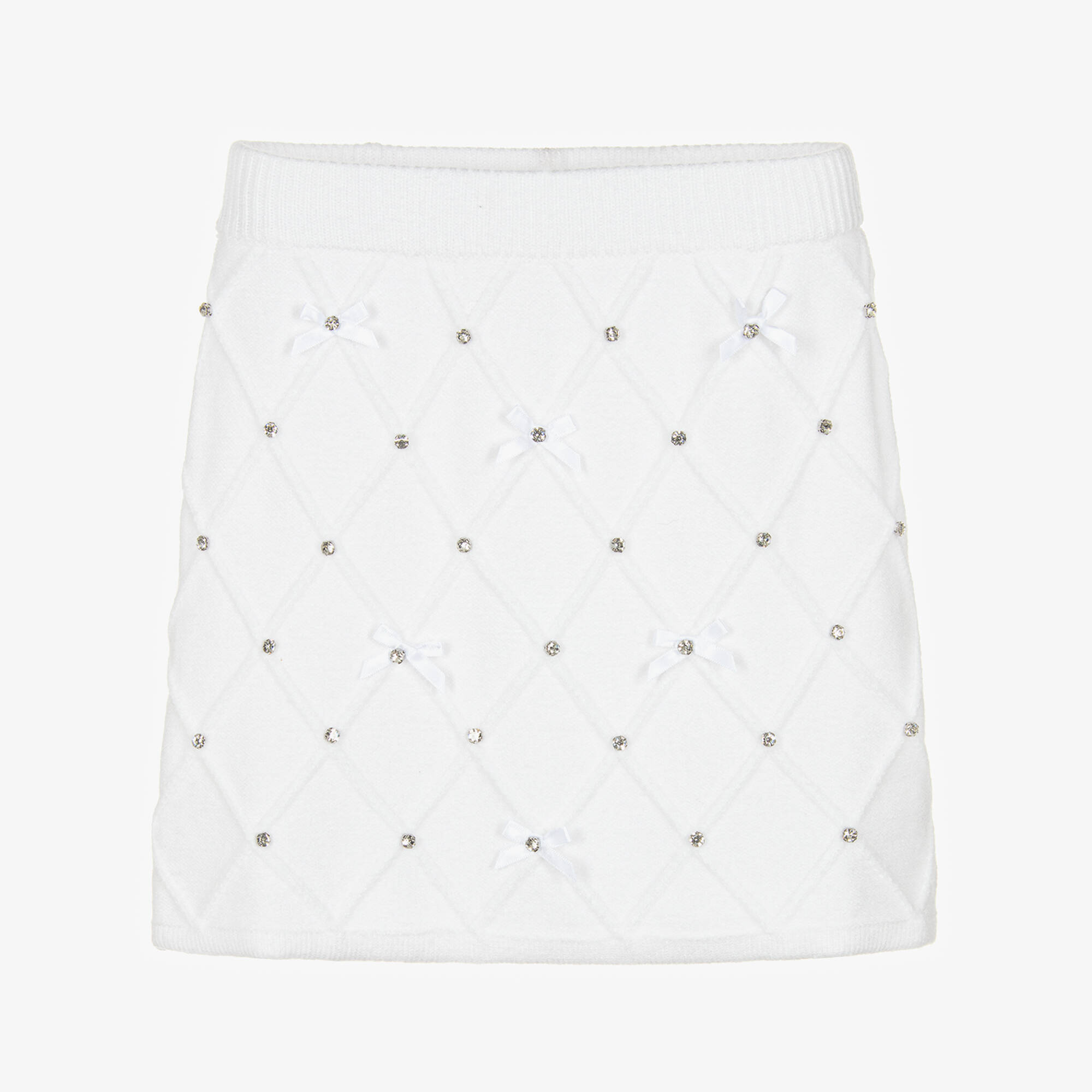 Fun & Fun - Girls White Knitted DiamantÃ© & Bow Skirt | Childrensalon ...