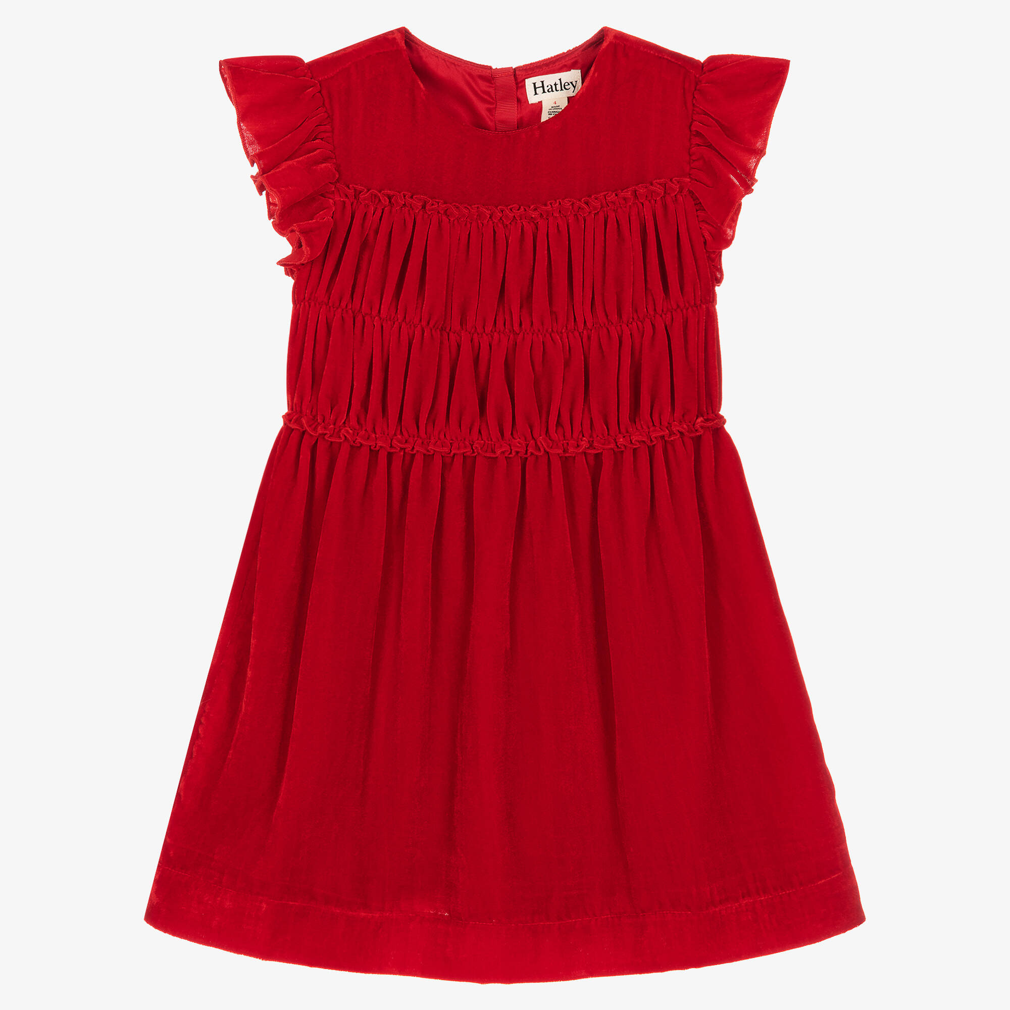 Hatley - Girls Red Gathered Velvet Dress | Childrensalon Outlet