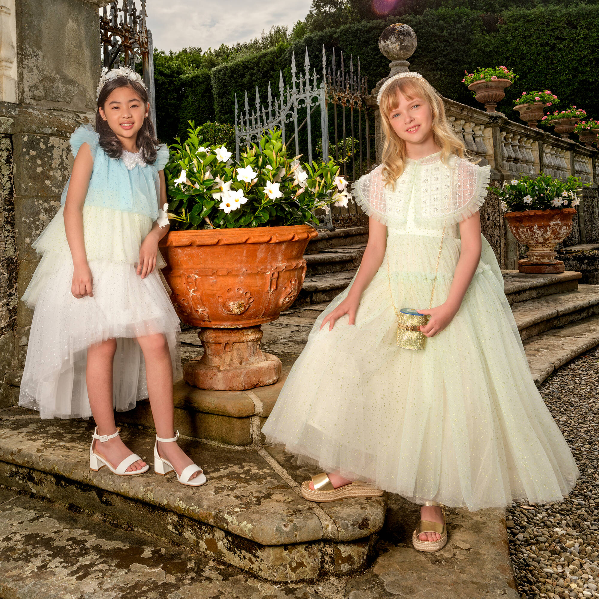 Junona - Girls Blue Glitter Ombré Waterfall Dress | Childrensalon Outlet