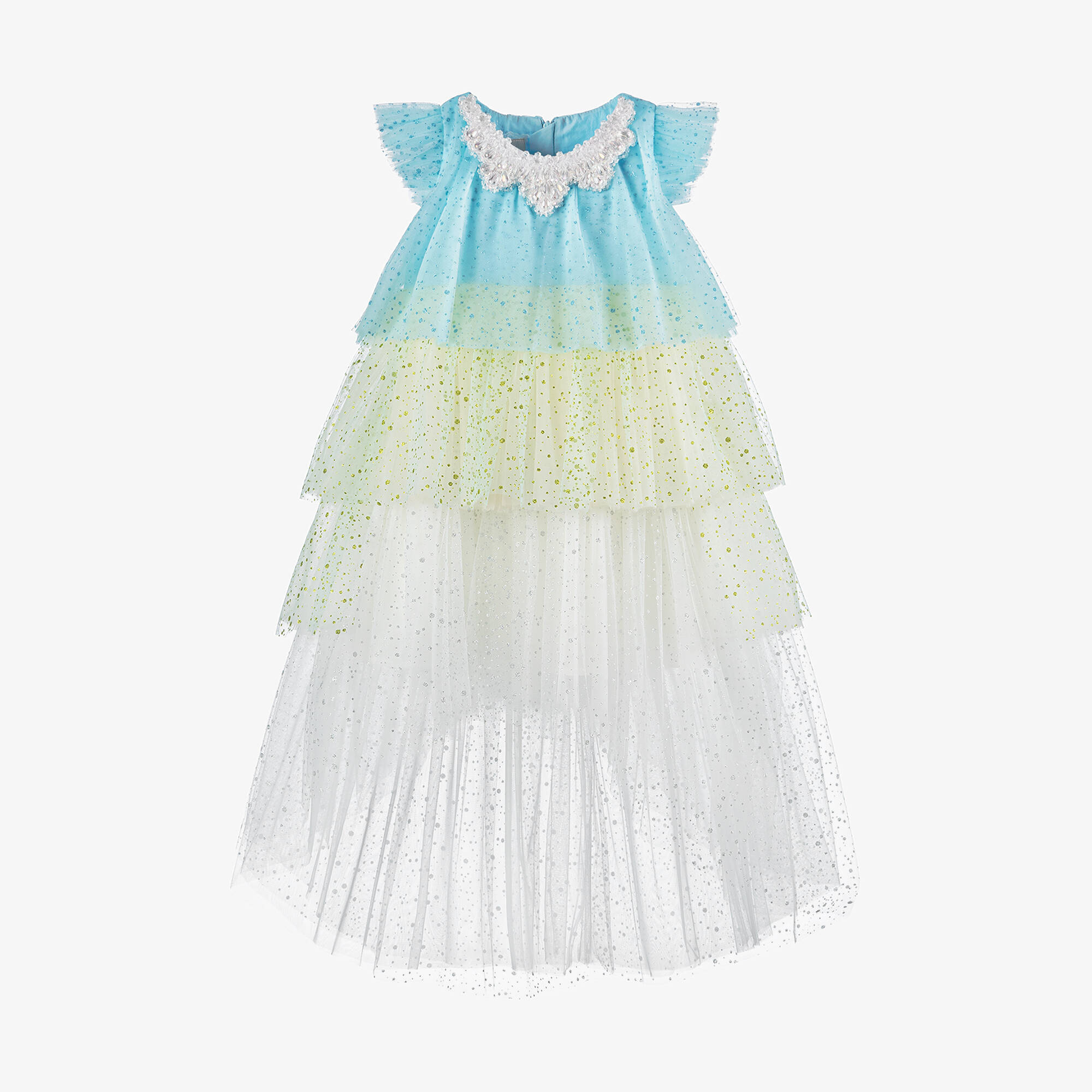 Junona - Girls Blue Glitter Ombré Waterfall Dress | Childrensalon Outlet