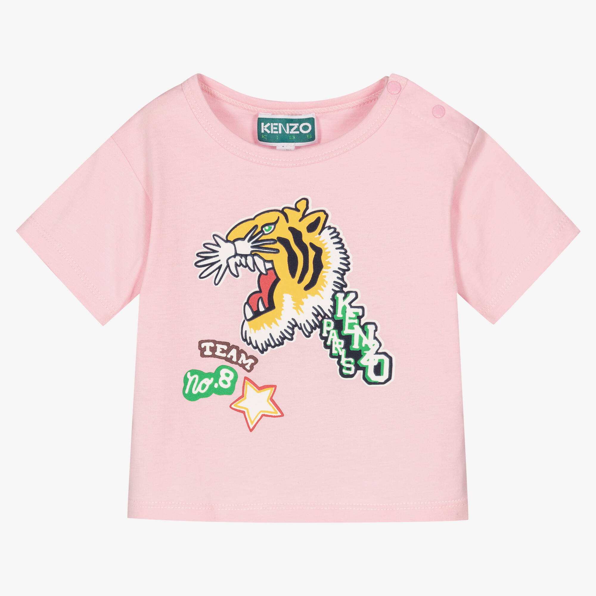 KENZO KIDS - Girls Pink Cotton Varsity Tiger T-Shirt
