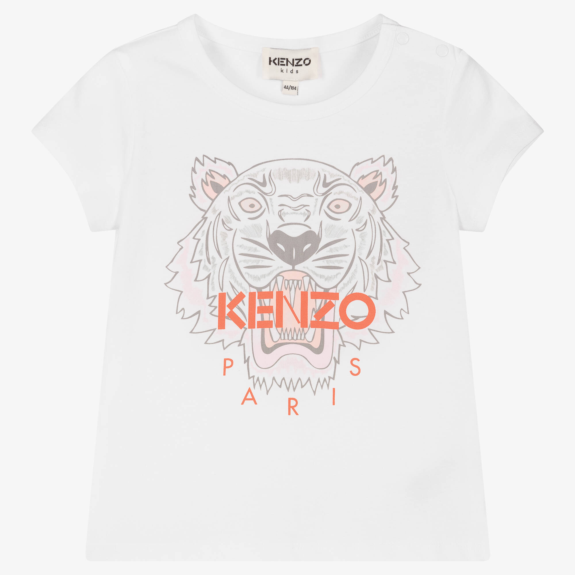 KENZO KIDS - Girls White Organic Cotton Tiger T-Shirt 