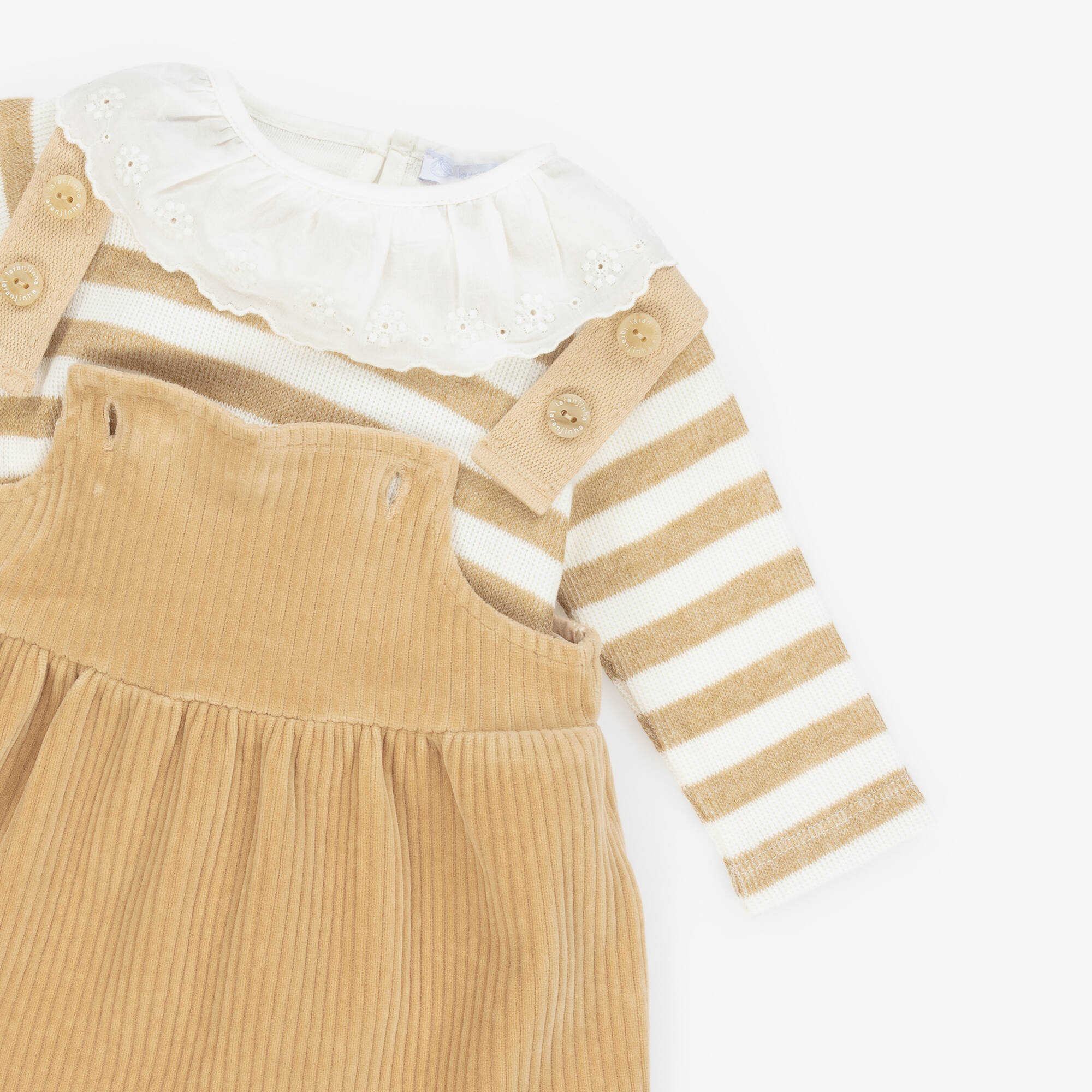 Laranjinha - Baby Girls Beige Corduroy Dress Set | Childrensalon Outlet
