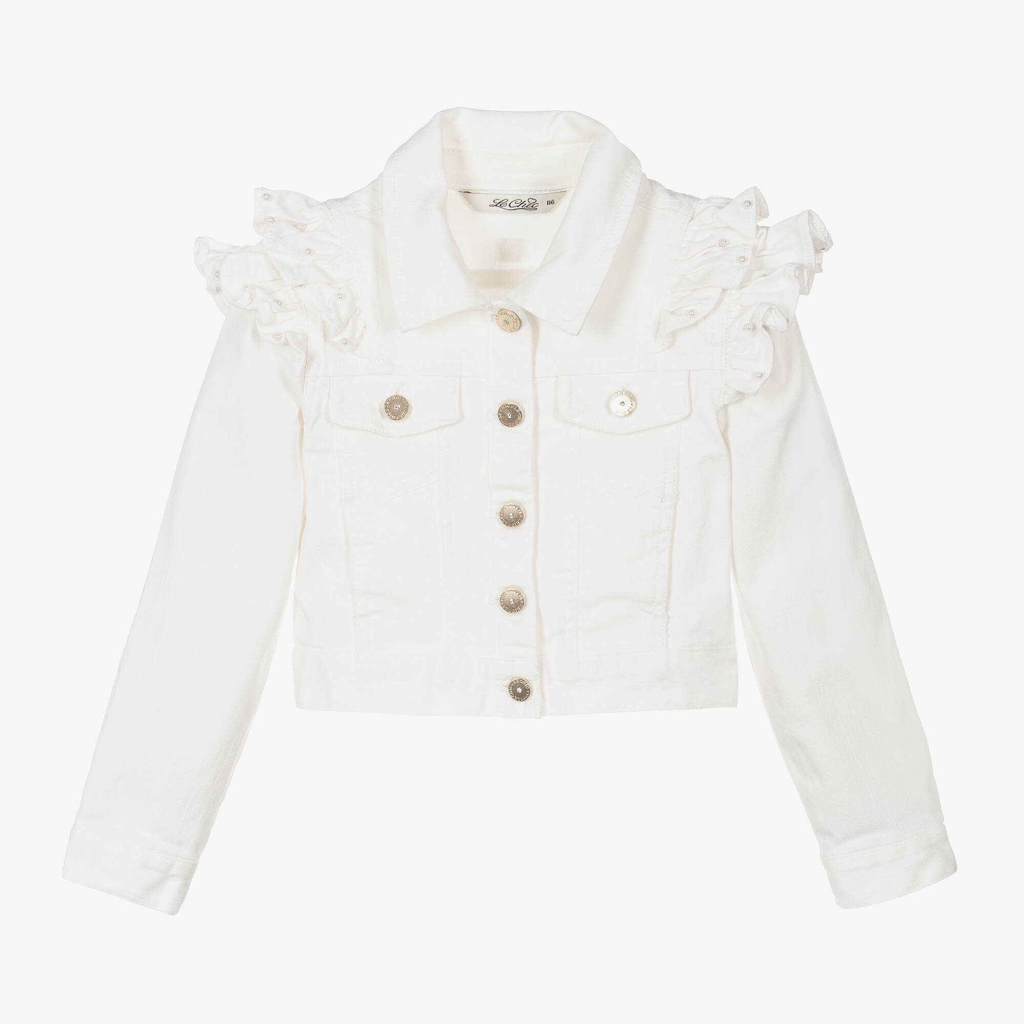 White Ruffle Jacket Le Chic - Girls White Ruffle Denim Jacket | Childrensalon Outlet