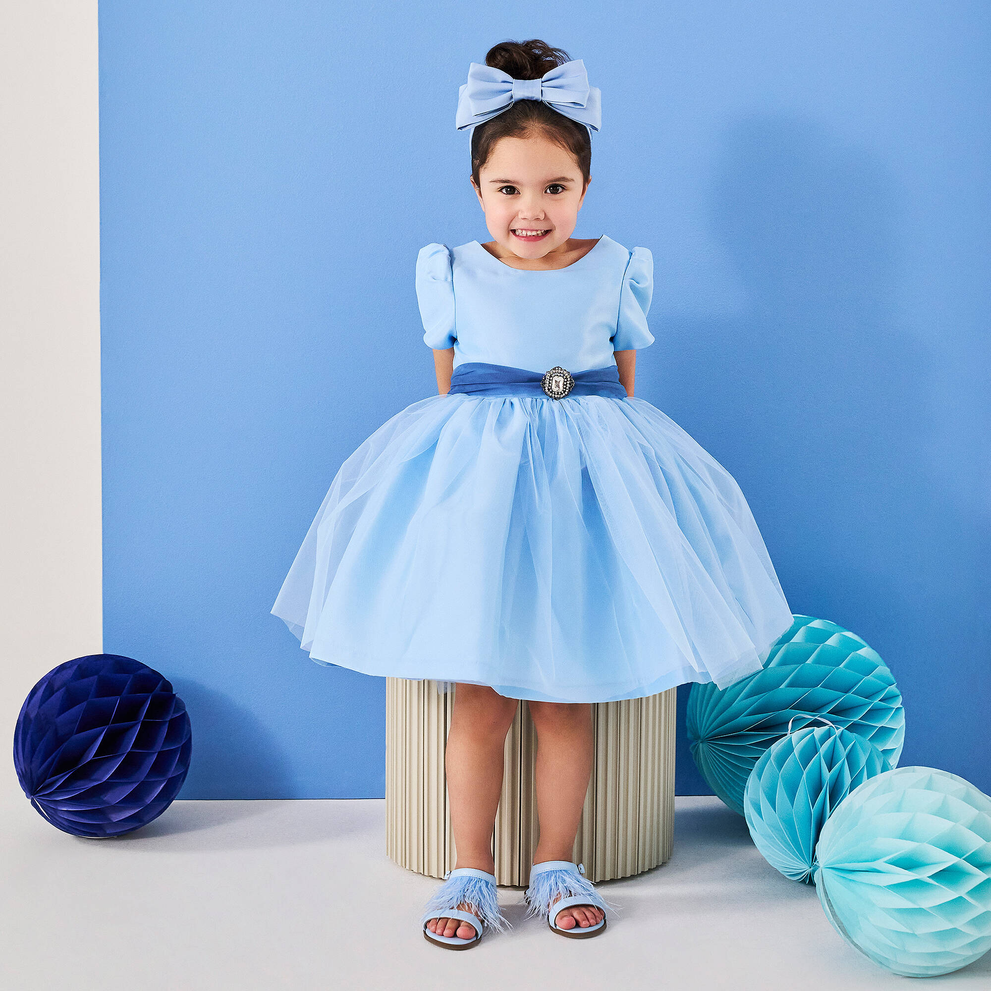 Mama Color:blue Mama Luma - Girls' Satin & Tulle Blue Gown | Childrensalon Outlet