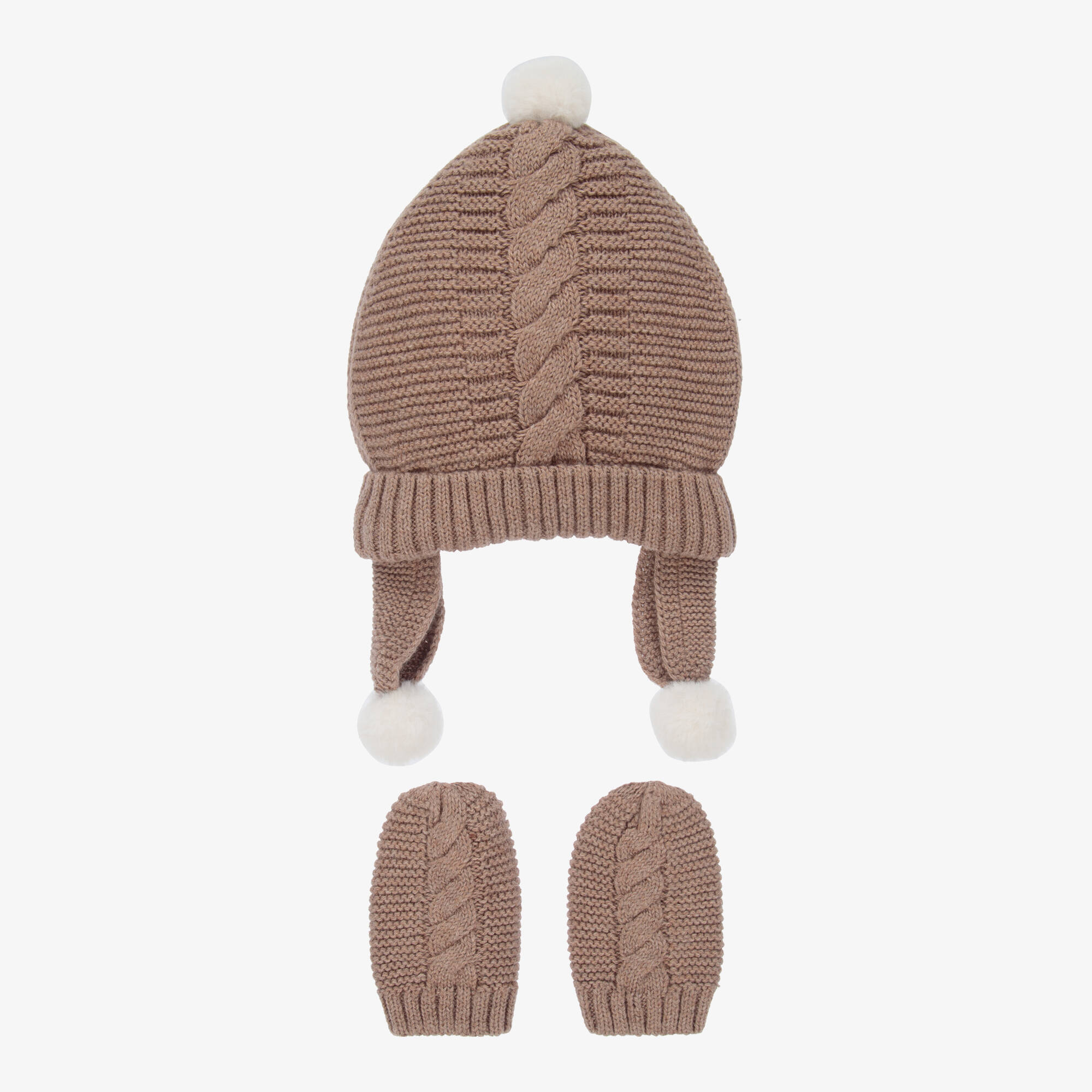 Madden Girl Juniors Eyelash Knit Brown Pom Pom Beanie and Mittens Set NWT 7705166 main image 2