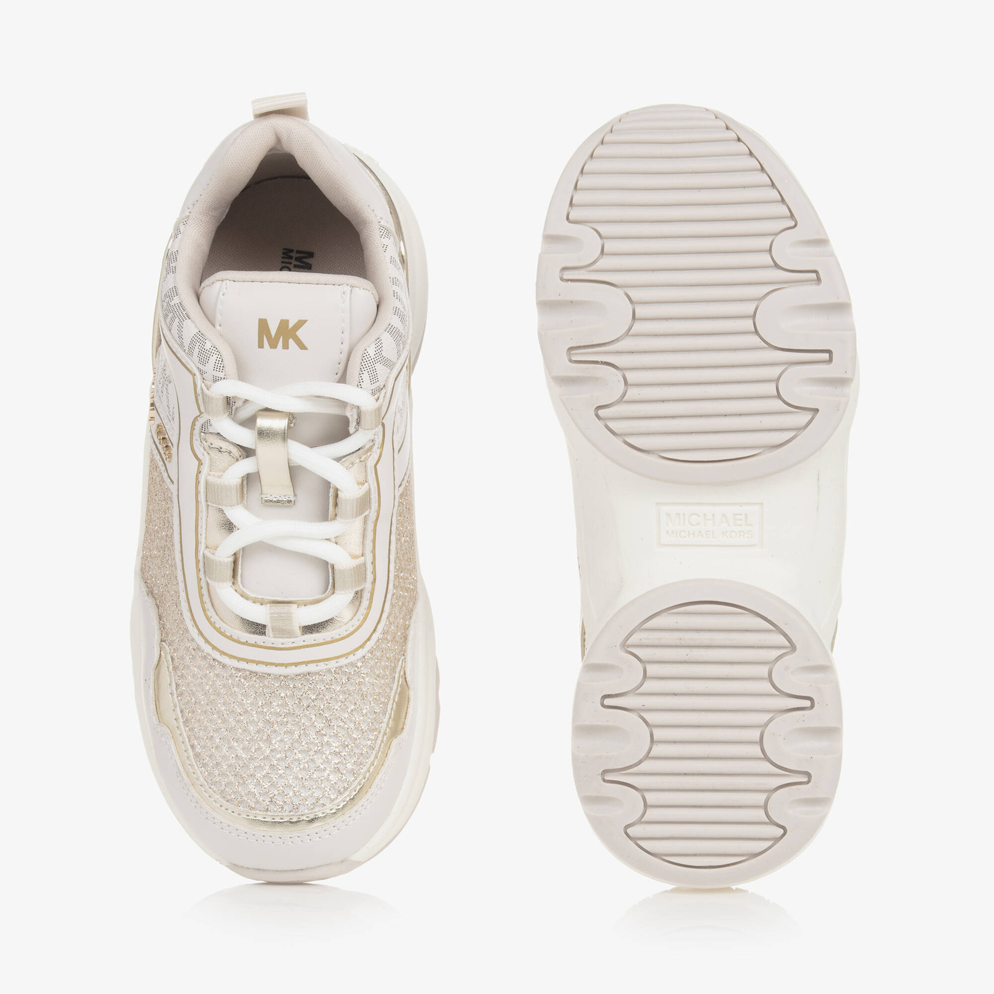 Michael Kors Kids - Girls Gold Chunky Faux Leather Trainers ...