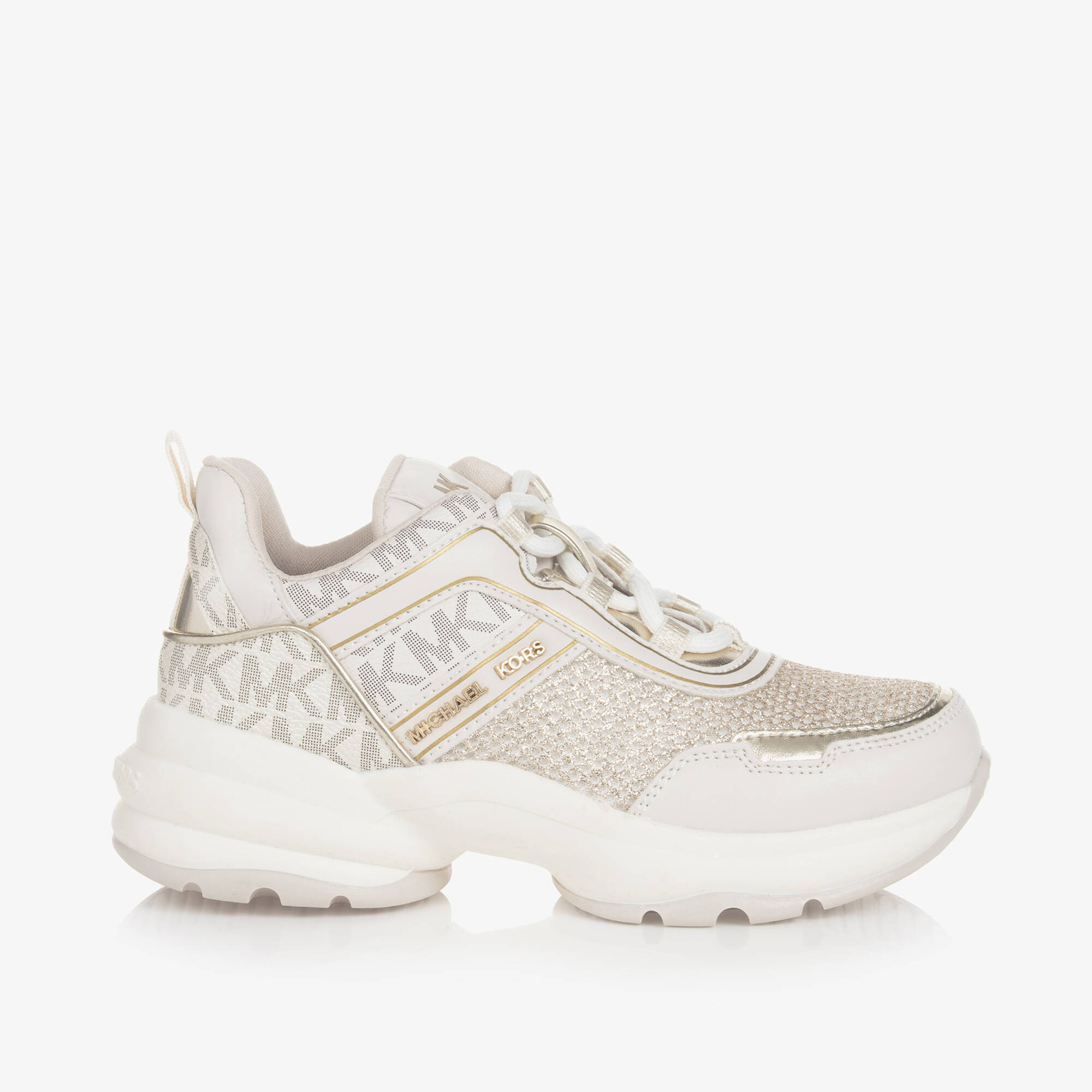 Michael Kors Kids - Girls Gold Chunky Faux Leather Trainers ...