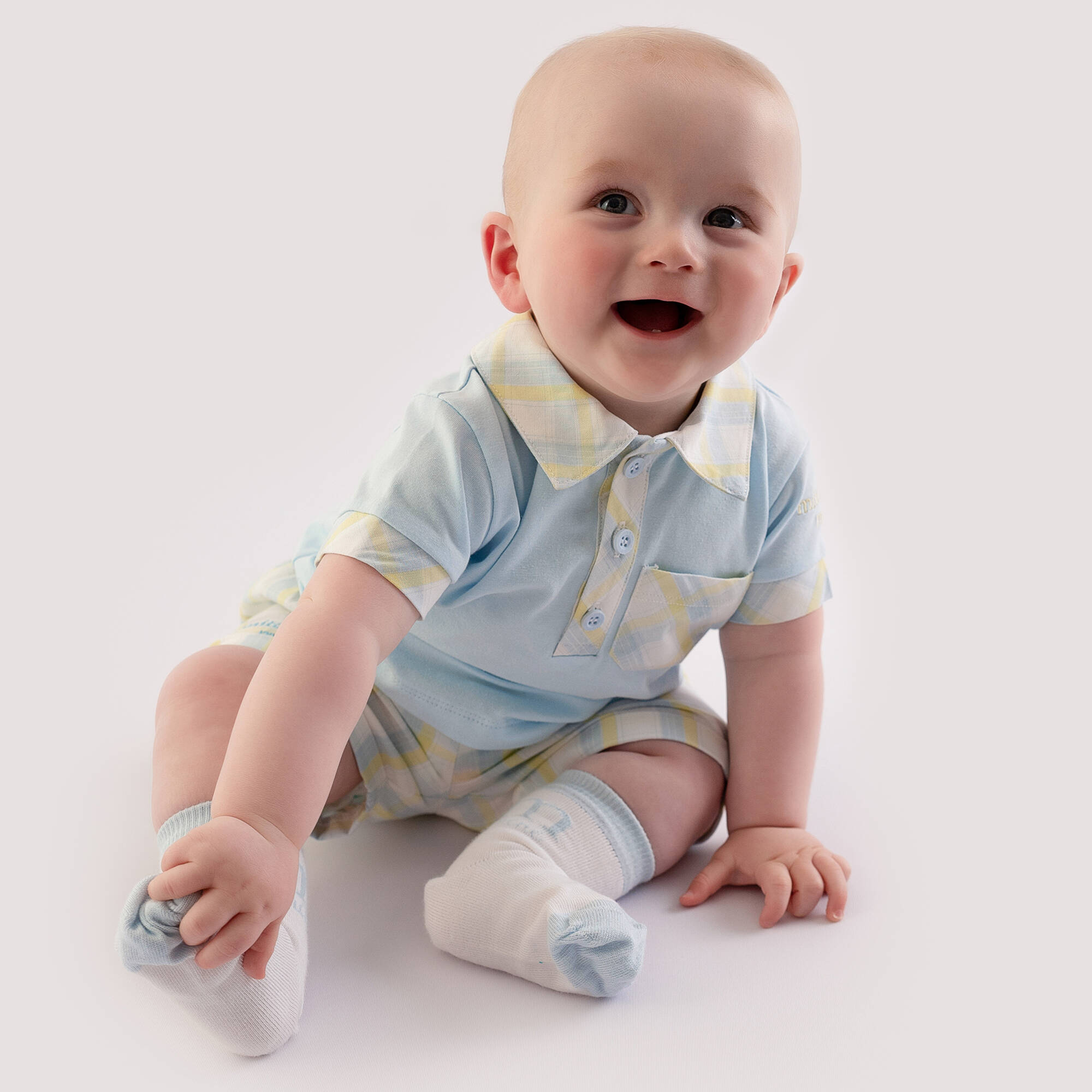 Mitch & Son - Baby Boys Blue & Yellow Check Shorts Set | Childrensalon ...