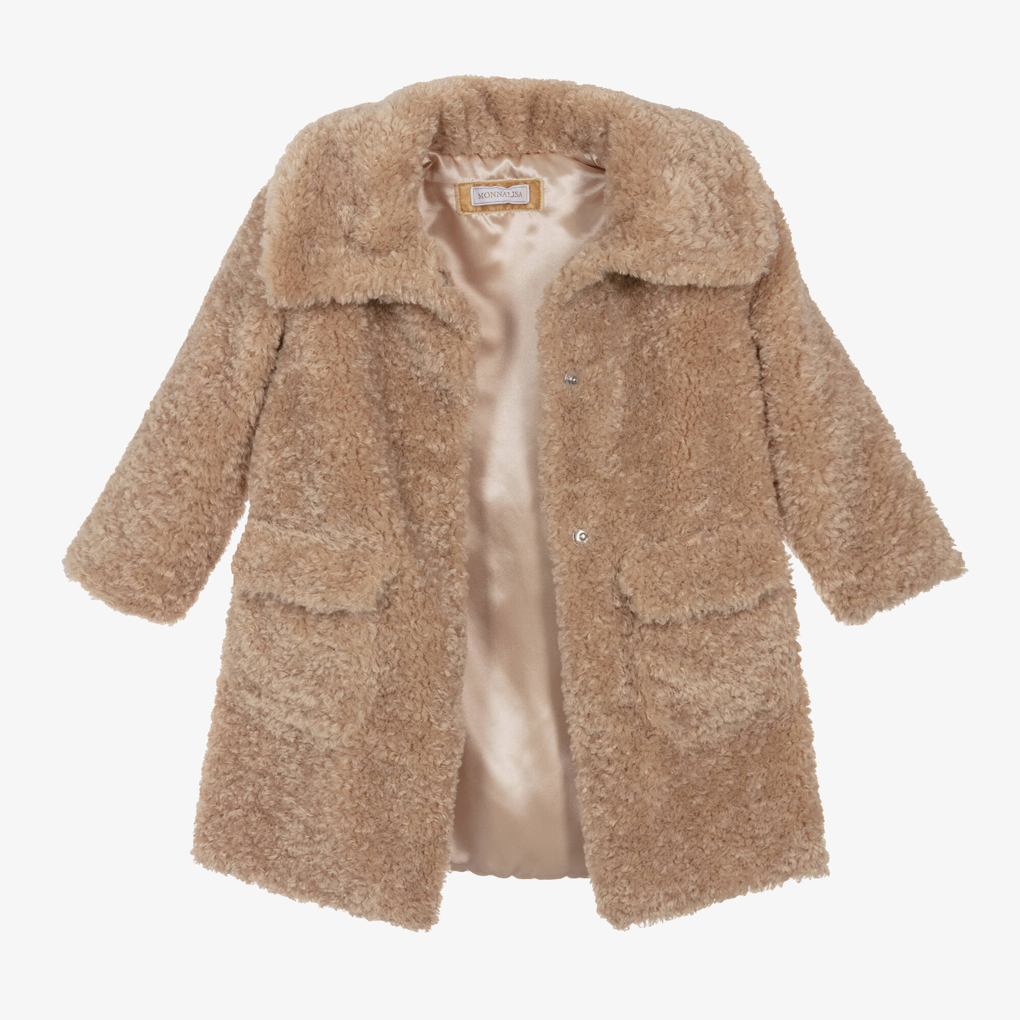 570364 Monnalisa - Girls Beige Fluffy Fleece Coat | Childrensalon Outlet