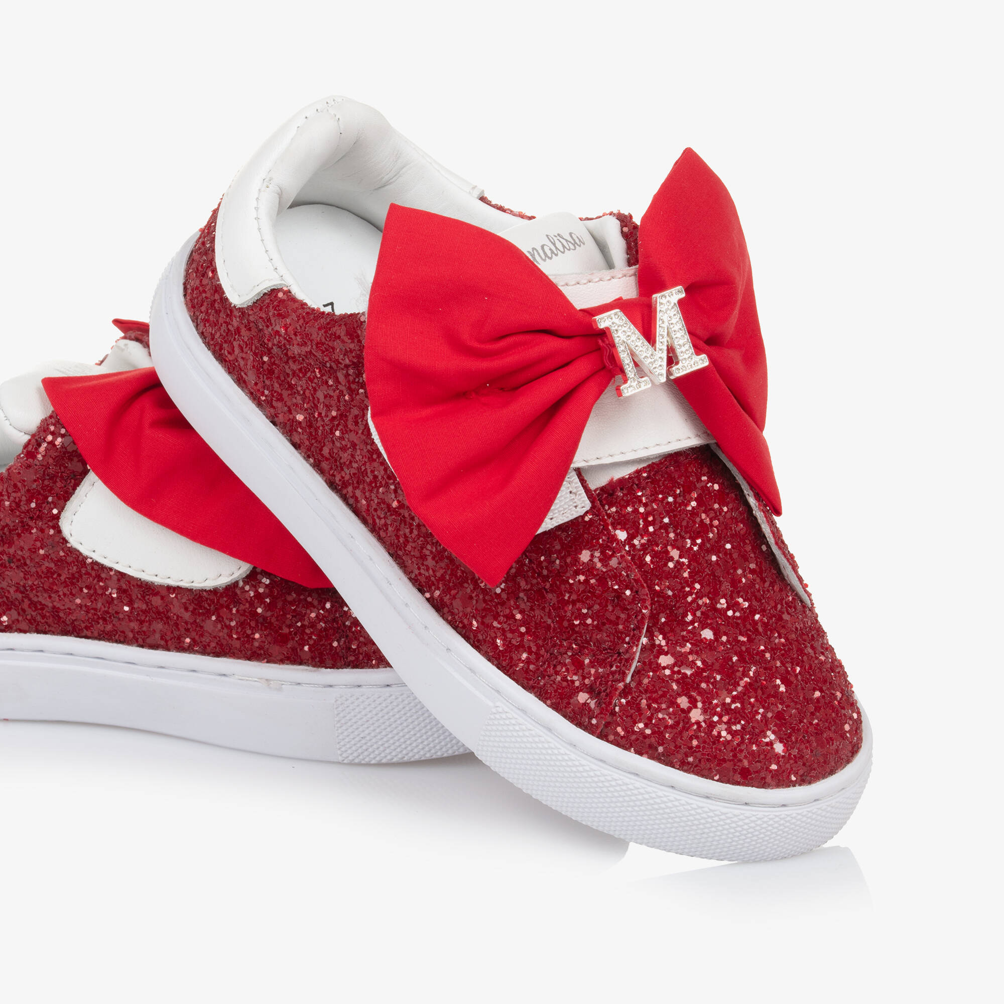 Monnalisa - Girls Glittery Red Velcro Kicks | Childrensalon Outlet