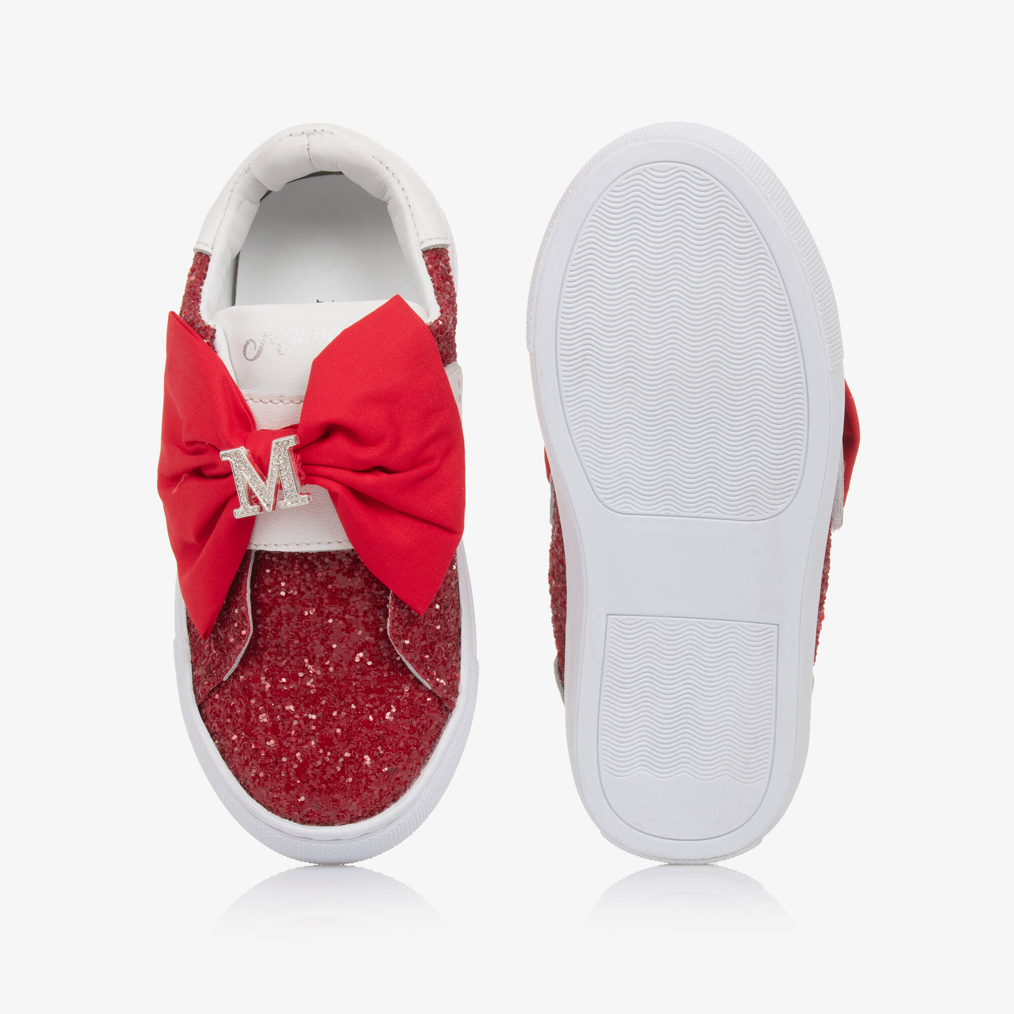 Monnalisa - Girls Glittery Red Velcro Kicks | Childrensalon Outlet