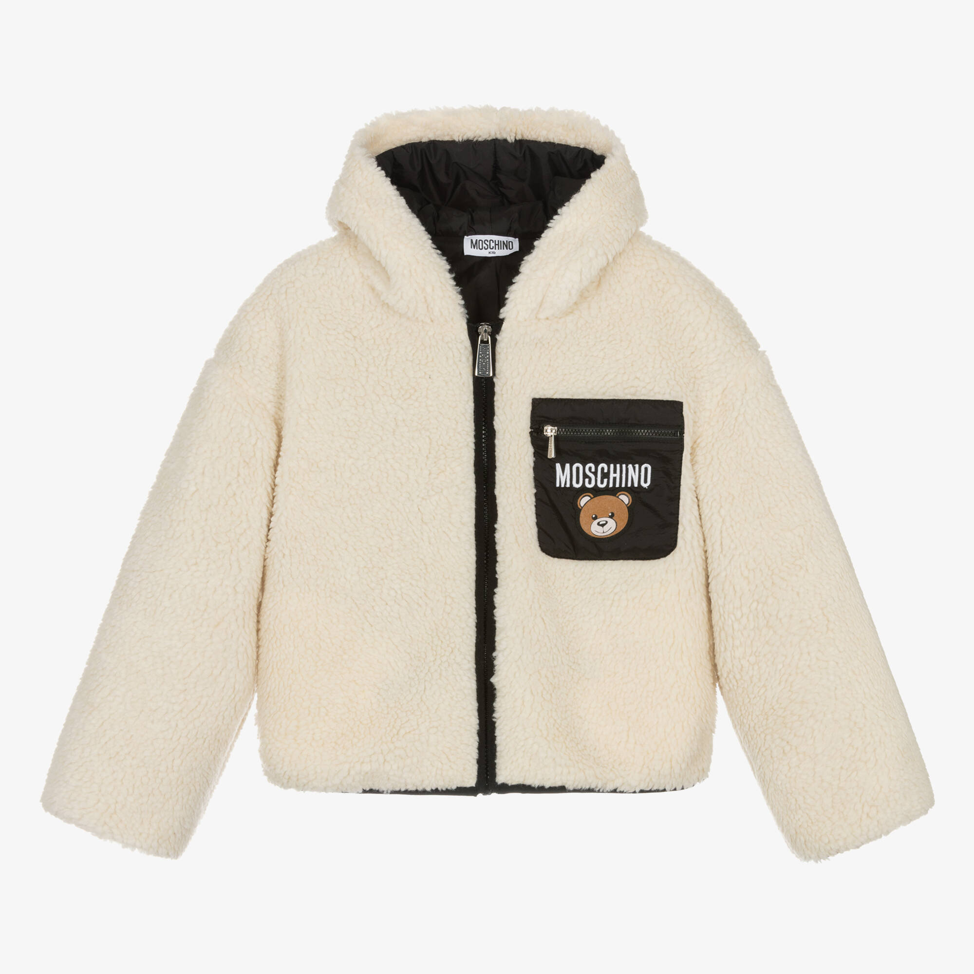 MOSCHINO kids フリースジャケット リバーシブル アウター 80㎝ moschino-ivory-sherpa-fleece-
