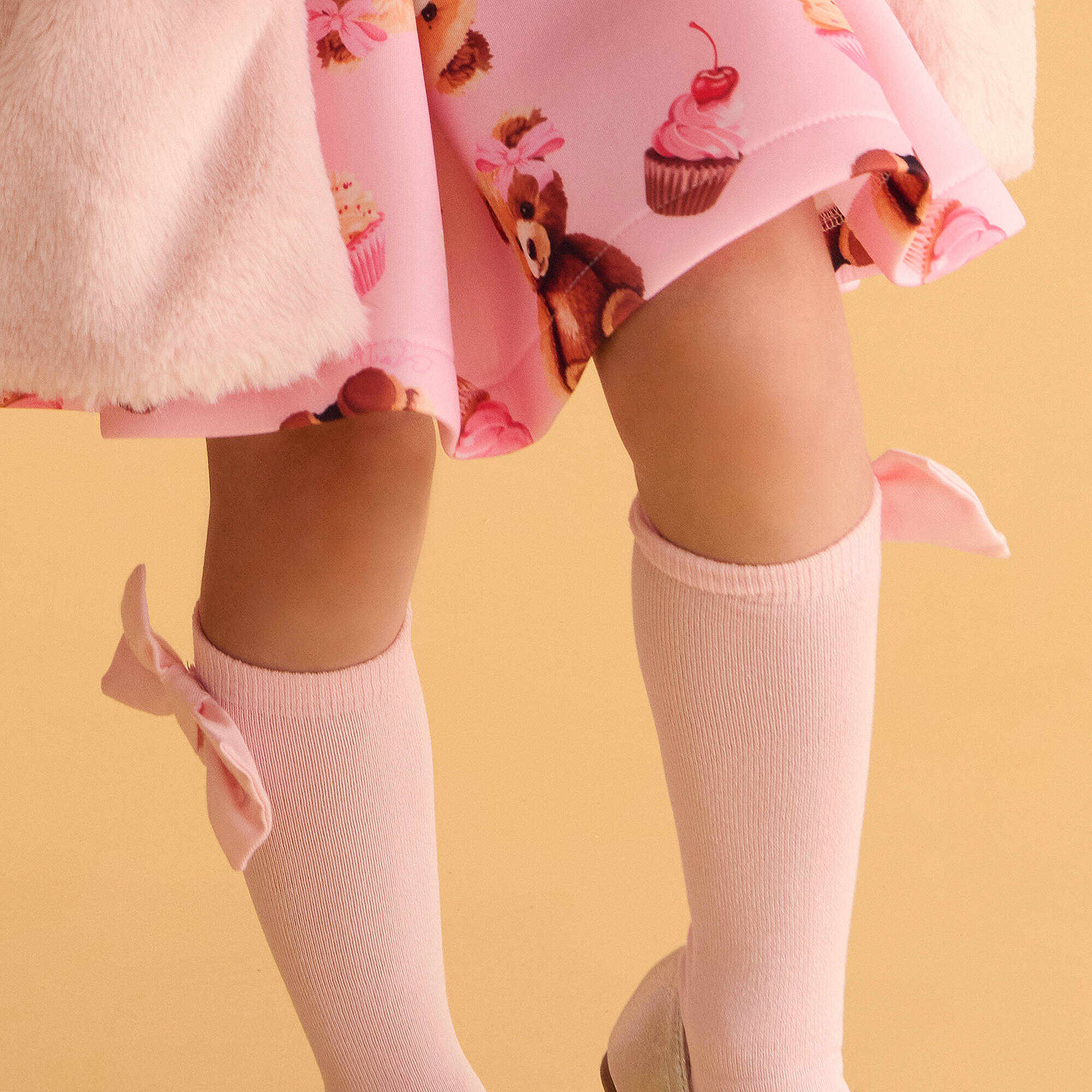 Patachou - Girls Pink Cotton Socks with Embroidered Floral Twill Bows