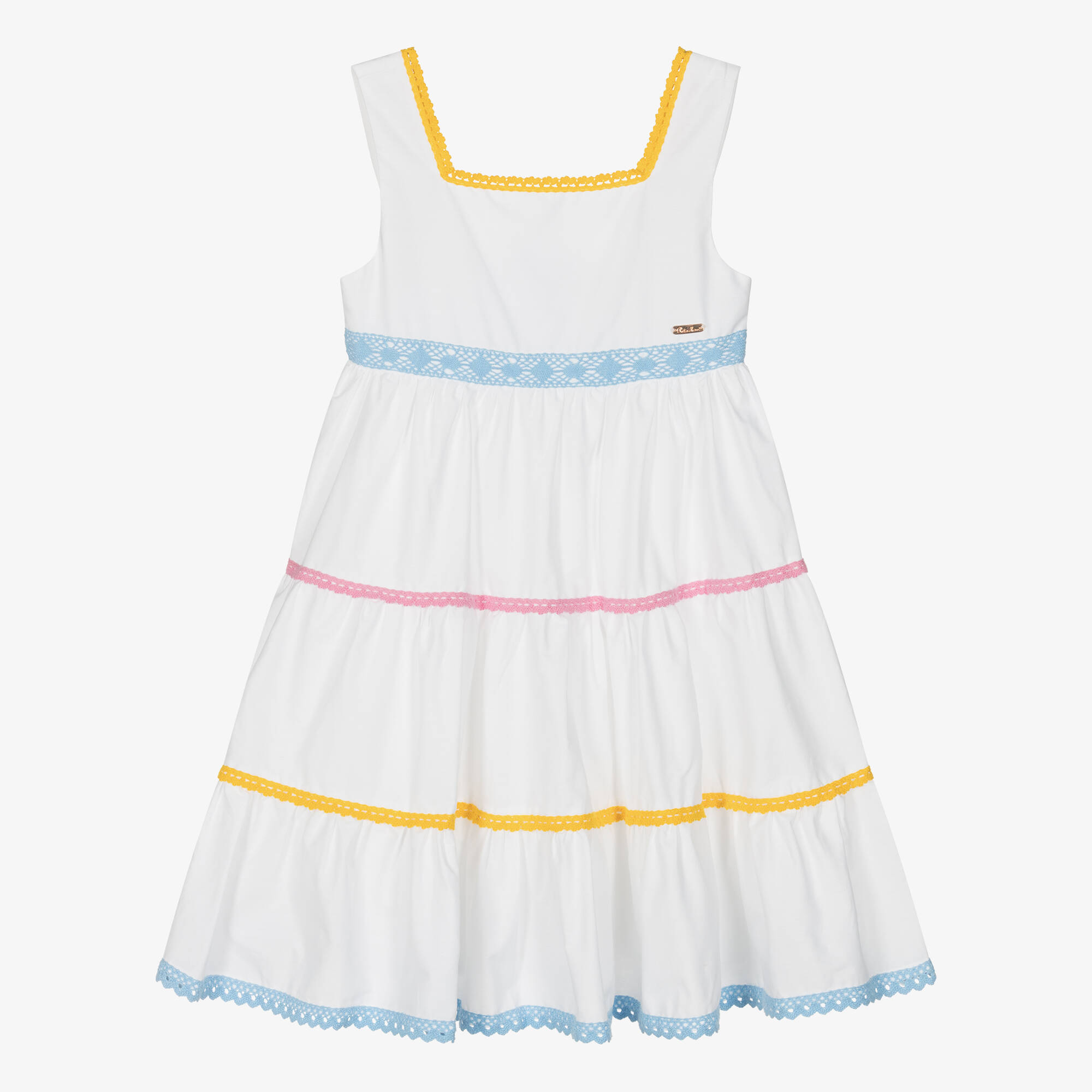Patachou - Girls White Tiered Cotton Dress | Childrensalon Outlet