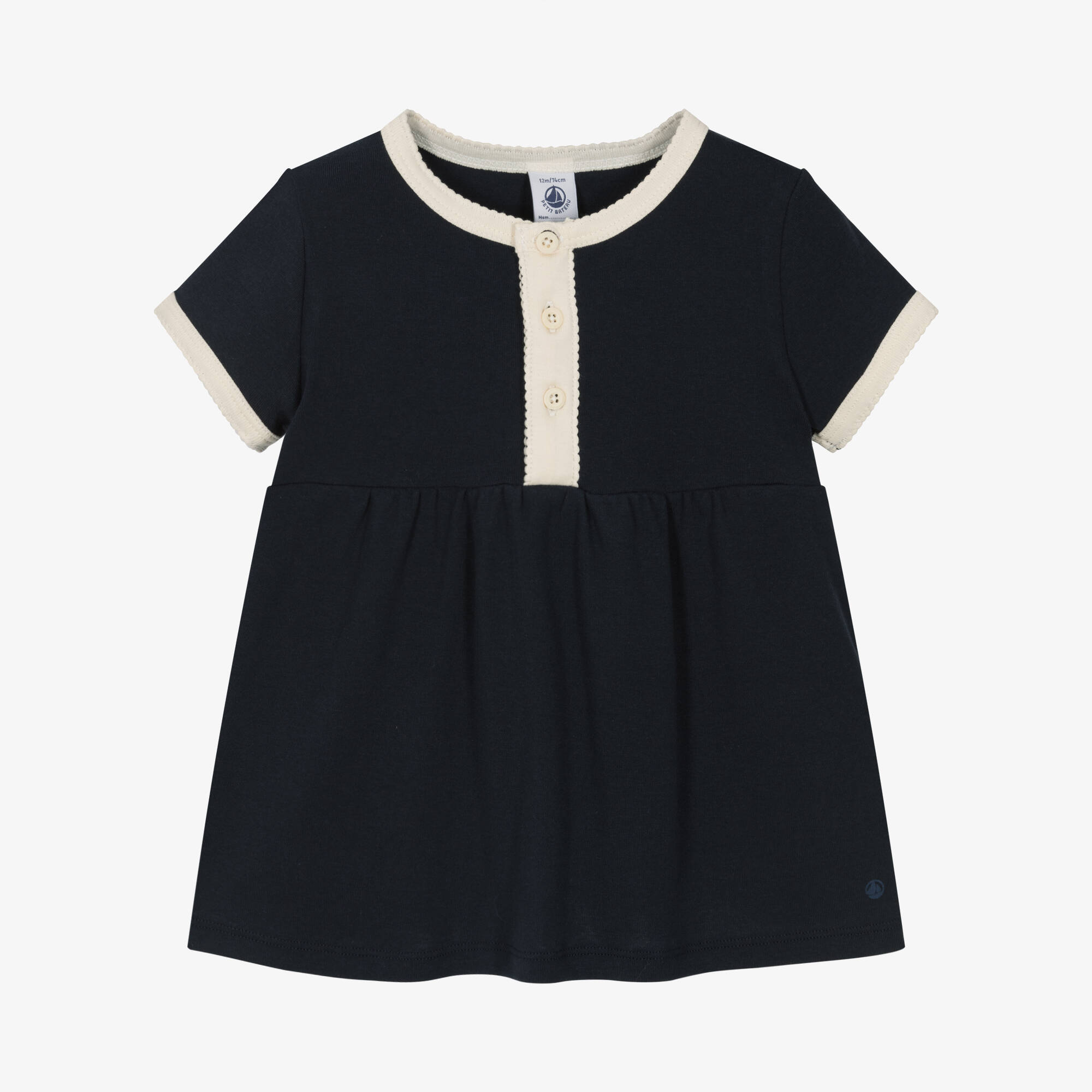 Petit Bateau - Girls Organic Navy Cotton Frock | Childrensalon Outlet