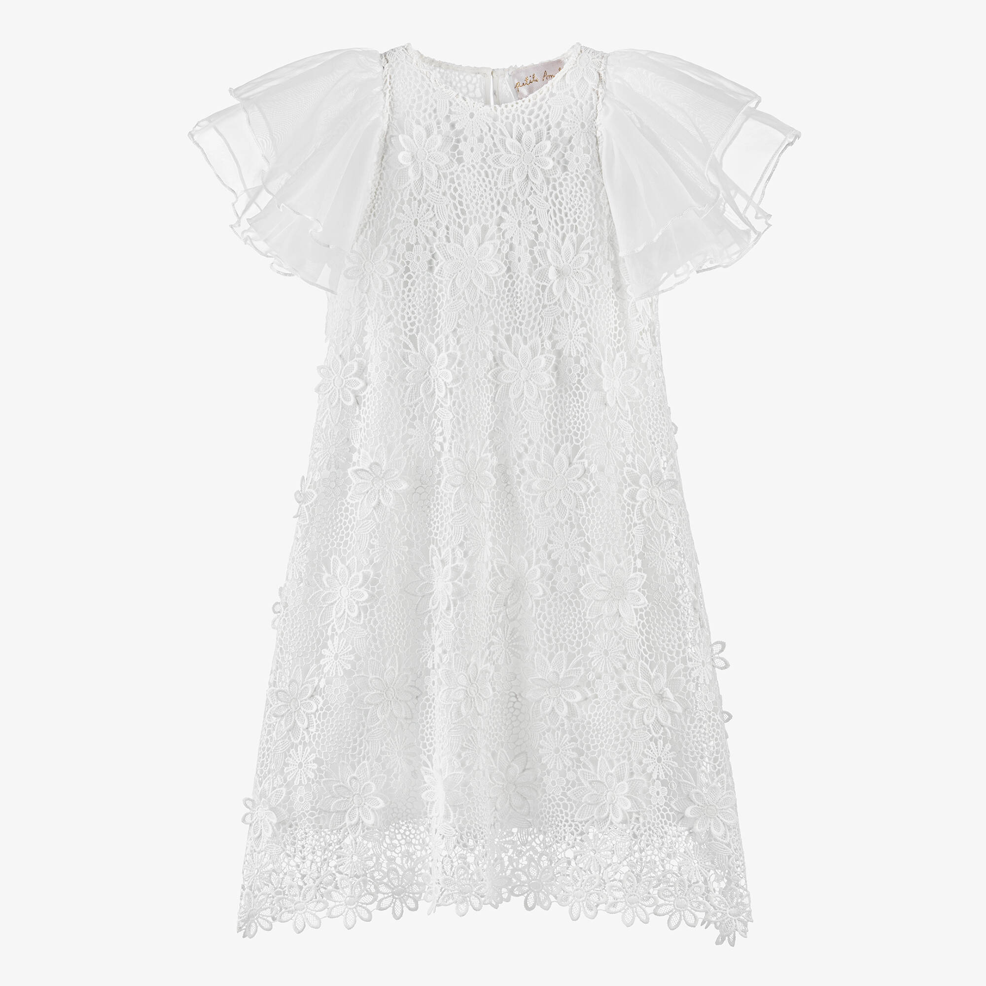 chinese dress ladies Petite Cherie Puff Sleeve Lace-Up Back Dress Lace White M