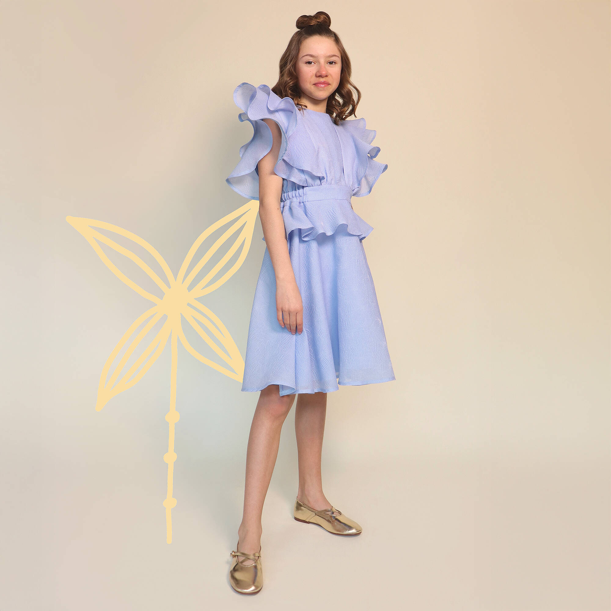 POCA & POCA - Girls Blue Floral Jacquard Dress with Ruffles ...
