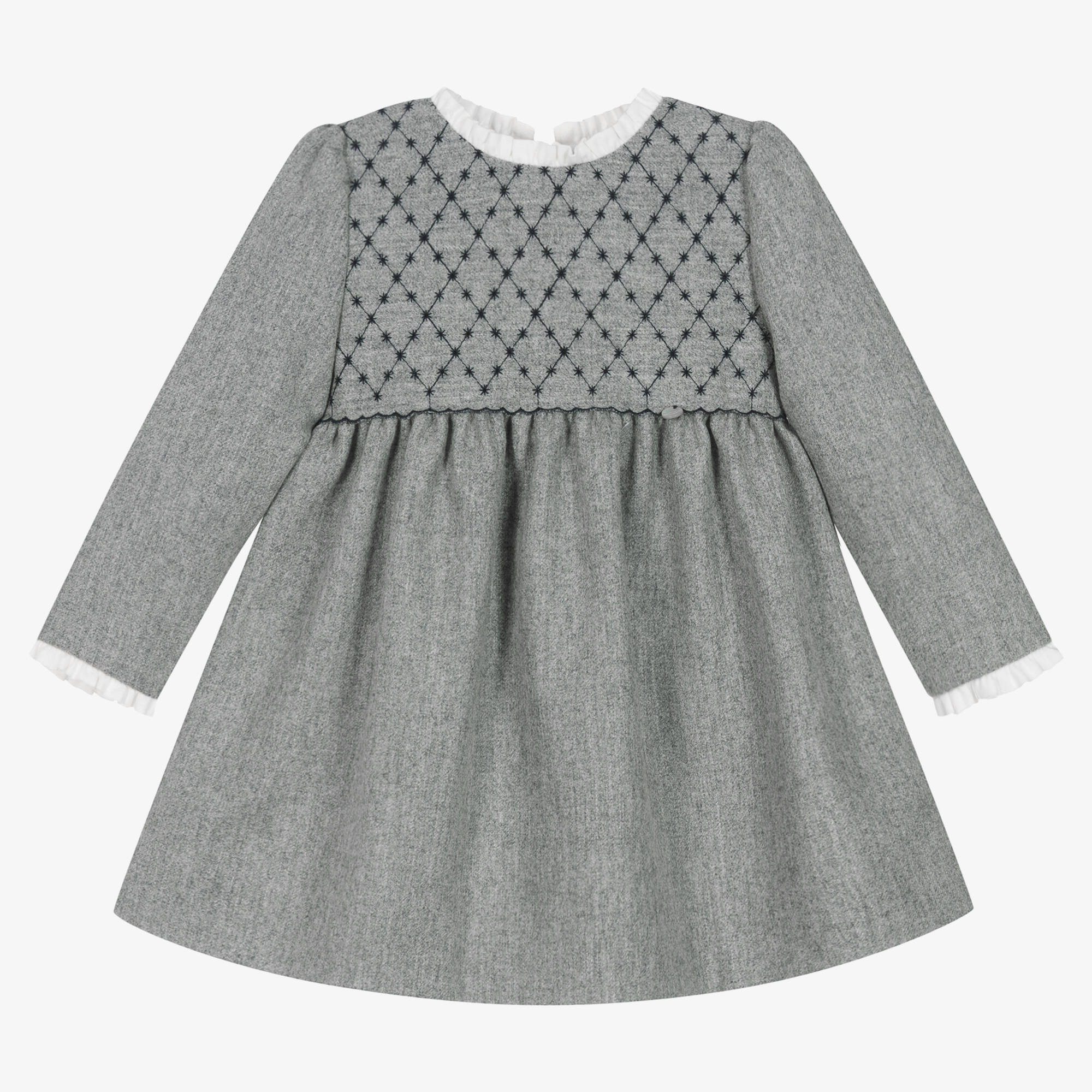 Puret Du... Bb - Girls Grey Embroidered Wool Dress | Childrensalon Outlet