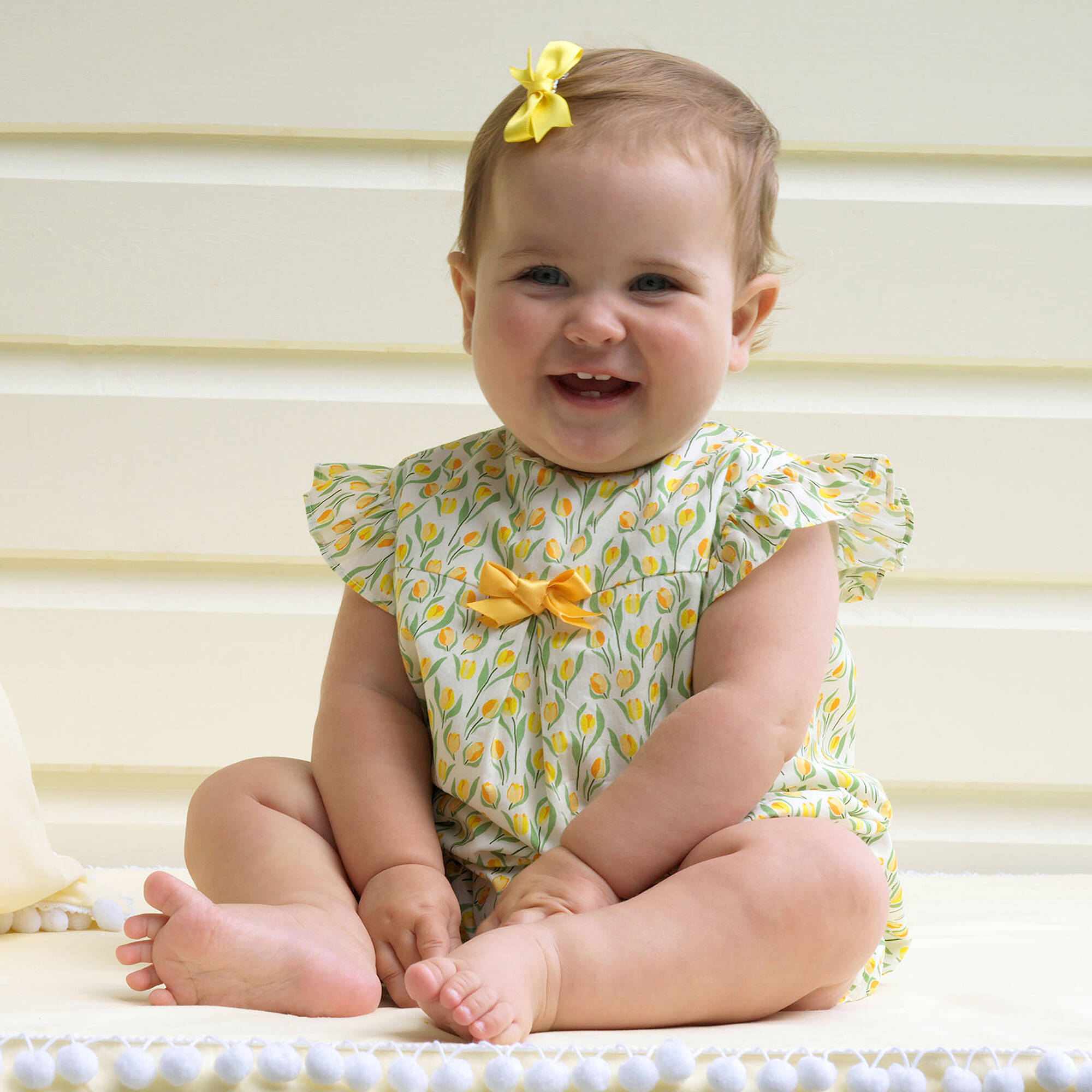 Rachel Riley - Baby Girls Yellow Floral Cotton Shortie | Childrensalon ...