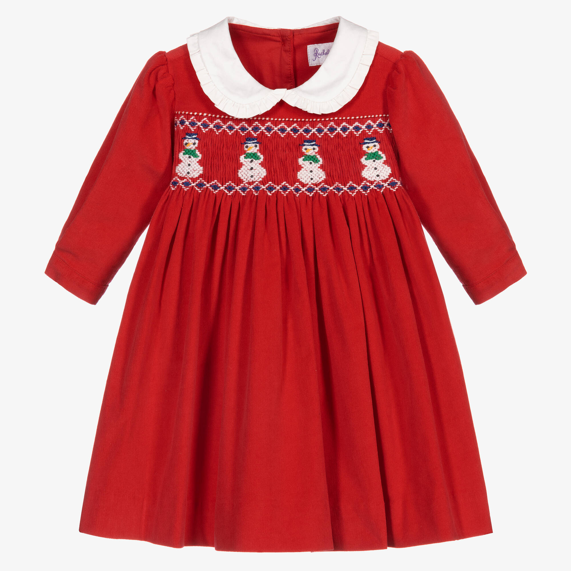 Rachel Riley - Baby Red Smocked Snowman Dress | Childrensalon Outlet