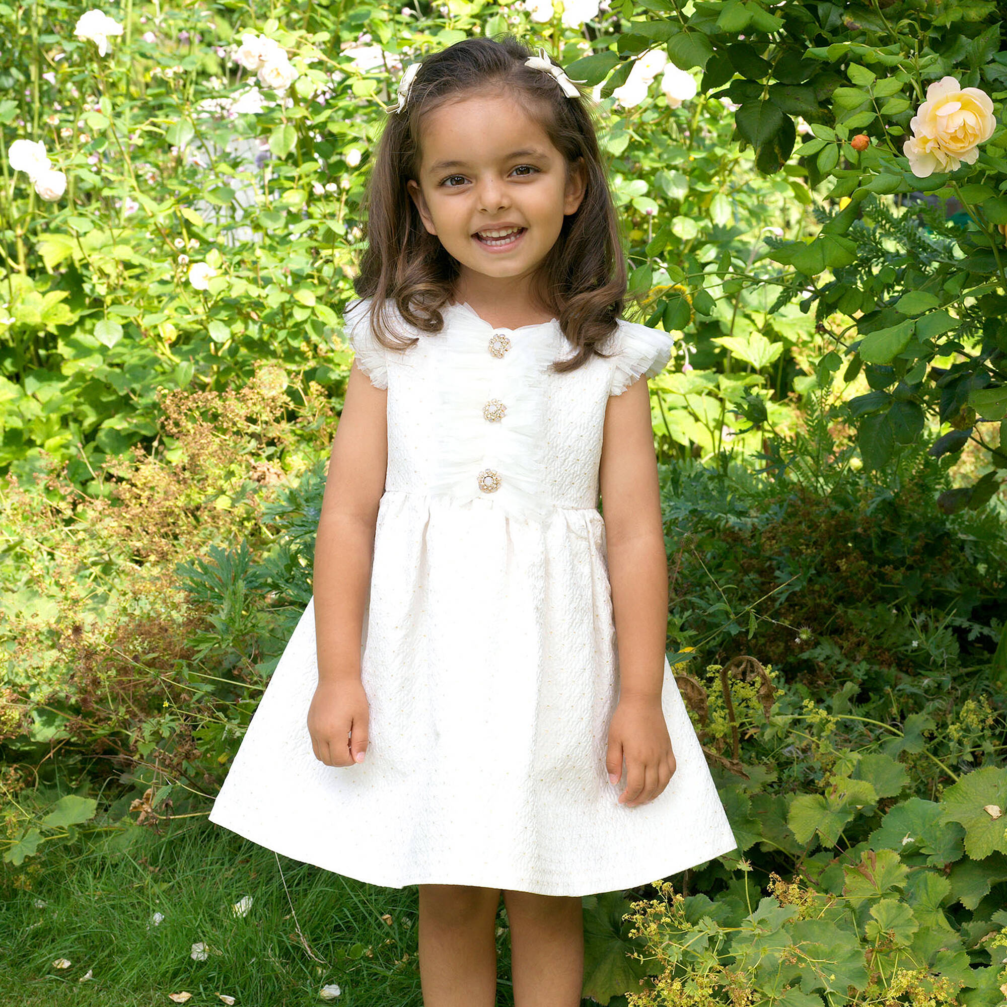 Rachel Riley - Girls Ivory Floral Jacquard Dress | Childrensalon Outlet