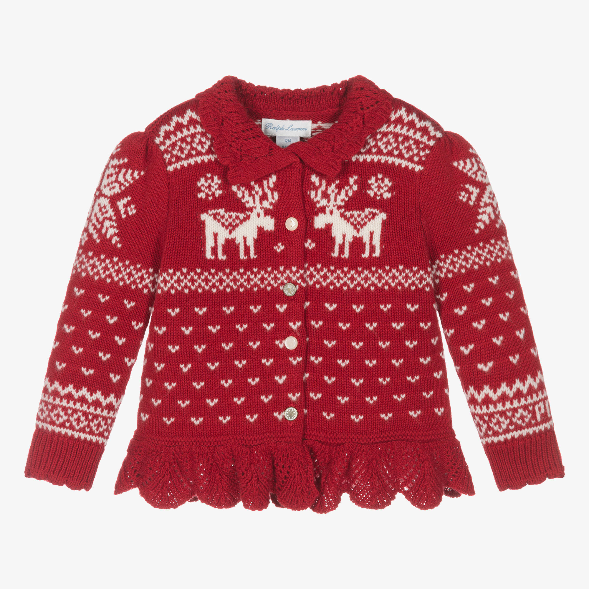 Ralph Lauren - Baby Girls Red Knitted Fair Isle Cardigan 