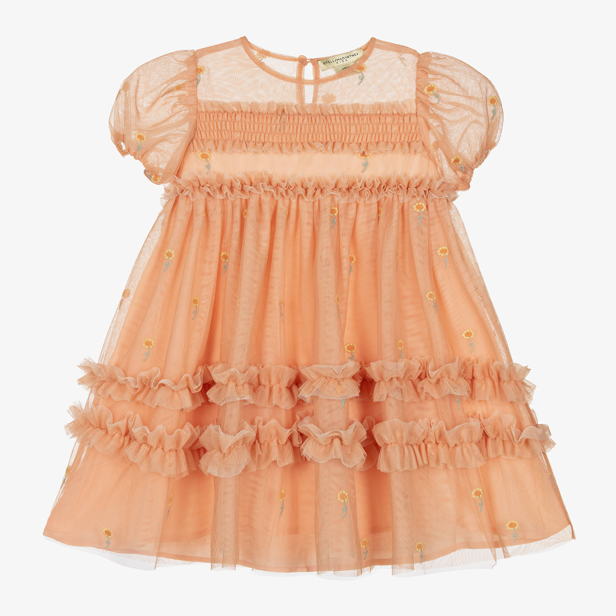 Stella McCartney Kids - Girls Orange Embroidered Tulle Dress |  Childrensalon Outlet