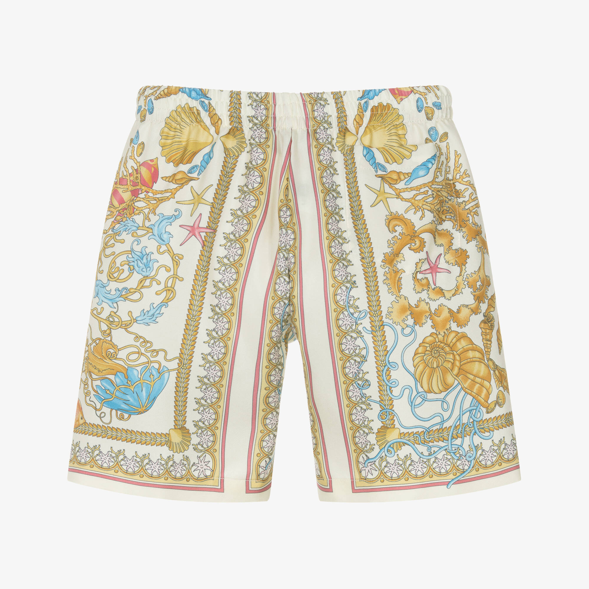 Versace - Junior Boys Ivory & Gold Underwater Barocco Silk Shorts ...