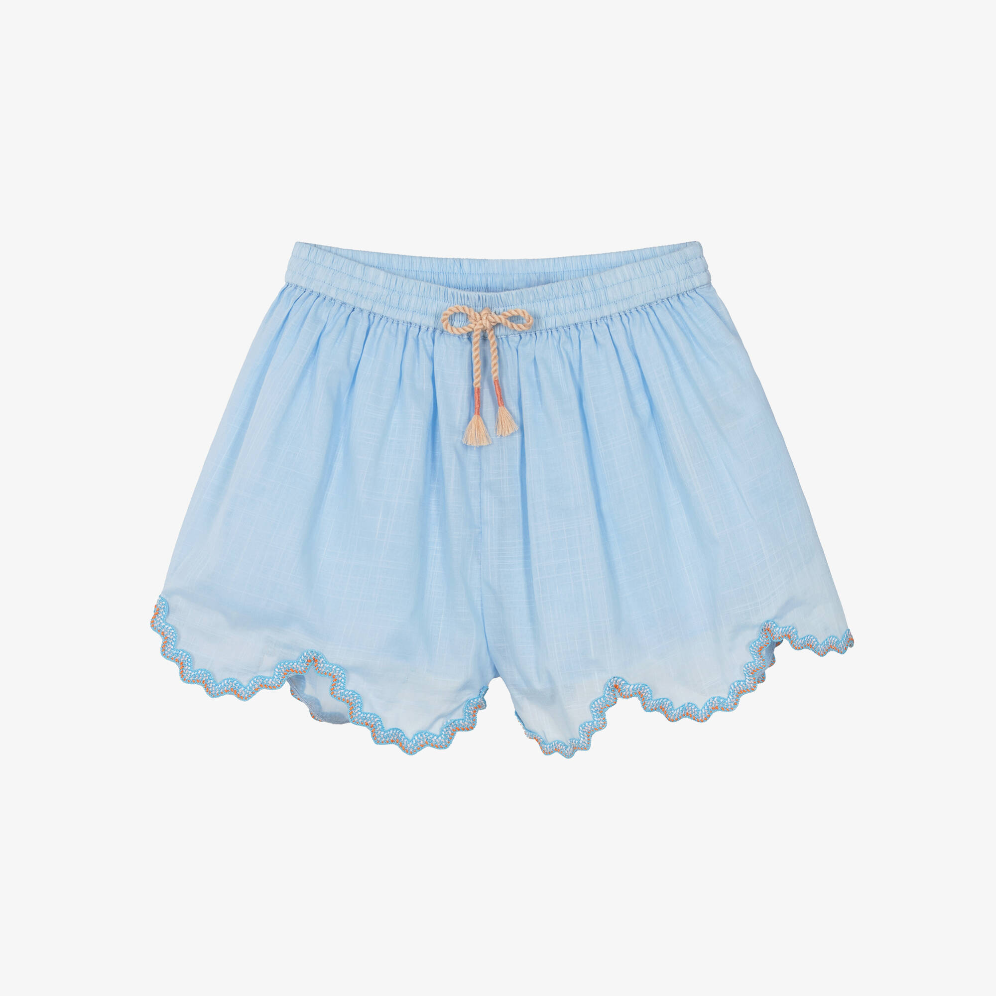Ric Rac Shorts Zimmermann - Girls Pale Blue Cotton Ric Rac Shorts | Childrensalon Outlet