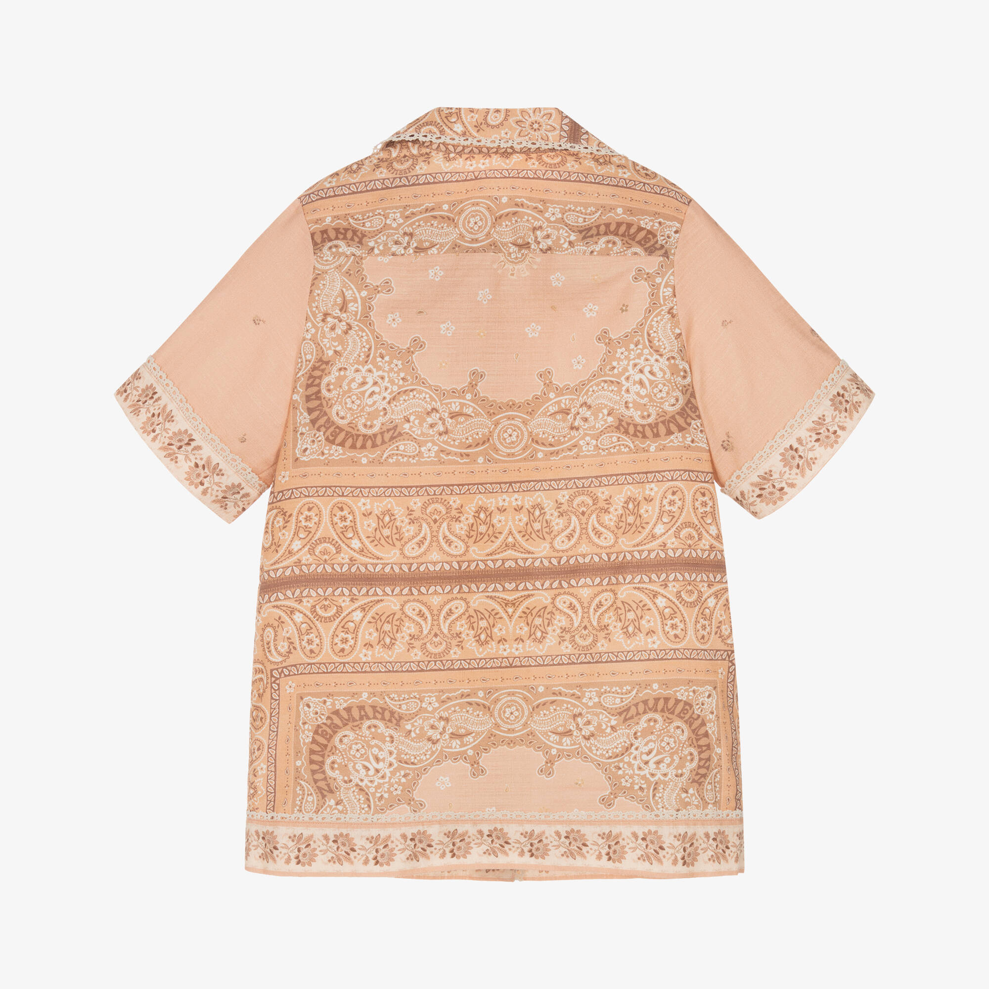 Zimmermann - Girls Peach Pink Bandana Print Cotton Shirt Dress