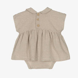 1 + in the family-فستان قطن جيرسي مقلم لون بني وعاجي للمولودات | Childrensalon Outlet