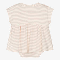 1 + in the family-فستان قطن ومودال جيرسي لون عاجي وزهري | Childrensalon Outlet