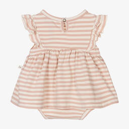 1 + in the family-فستان قطن جيرسي مقلم لون زهري وعاجي للمولودات | Childrensalon Outlet