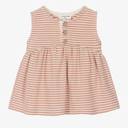 1 + in the family-فستان قطن جيرسي مضلع ومقلم لون زهري وعاجي | Childrensalon Outlet