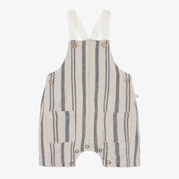 1 + in the family-Beige & Blue Striped Dungaree Shorts | Childrensalon Outlet
