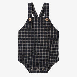 1 + in the family-Blue & Beige Checked Cotton Dungarees | Childrensalon Outlet