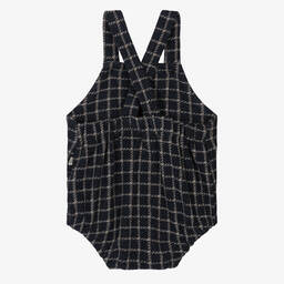 1 + in the family-Blue & Beige Checked Cotton Dungarees | Childrensalon Outlet
