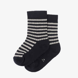  1+ ان ذا فاميلي-جوارب مزيج قطن مقلمة لون كحلي ورمادي للأطفال | Childrensalon Outlet