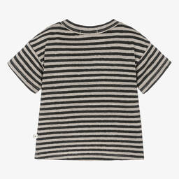 1 + in the family-Boys Beige & Black Stripe Linen T-Shirt | Childrensalon Outlet