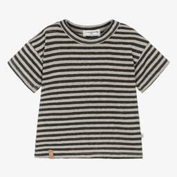 1 + in the family-Boys Beige & Black Stripe Linen T-Shirt | Childrensalon Outlet
