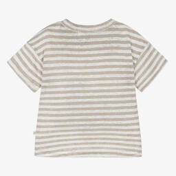 1 + in the family-Boys Beige & Ivory Stripe Linen T-Shirt | Childrensalon Outlet