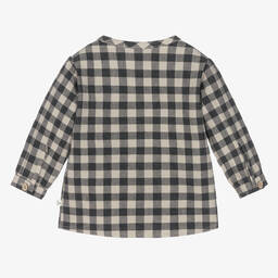 1 + in the family-Boys Black & Beige Cotton Gingham Shirt | Childrensalon Outlet