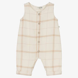 1 + in the family-Boys Ivory & Beige Plaid Overalls | Childrensalon Outlet