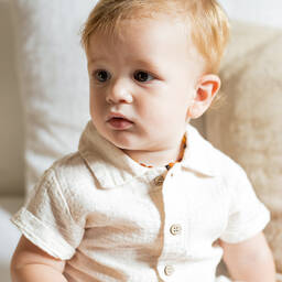 1 + in the family-Boys Ivory Cotton Shirt | Childrensalon Outlet