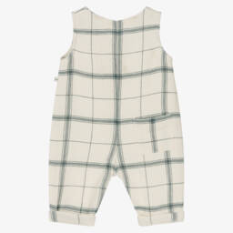1 + in the family-Boys Ivory & Navy Plaid Overalls | Childrensalon Outlet
